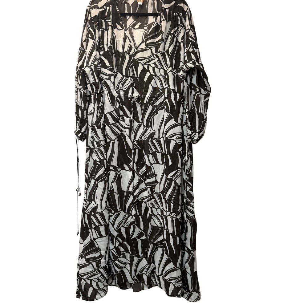 BOSS Maxi Dress Womens 2 Brown White Excellent Abstract Leaf Print V-Neck Longβ